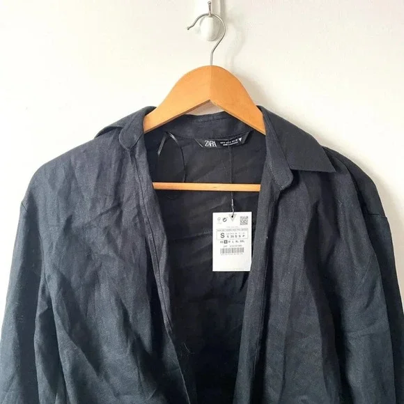 Zara Linen Tie Shirt With Knot Black NWT  Size Small - Picture 9 of 11
